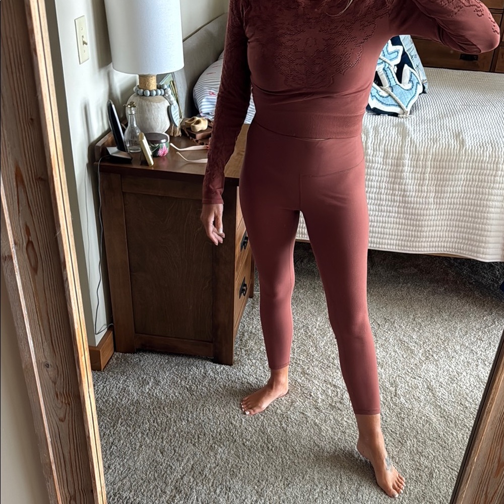 Fabletics High-Rise Sculpt Leggings with matching top in brown